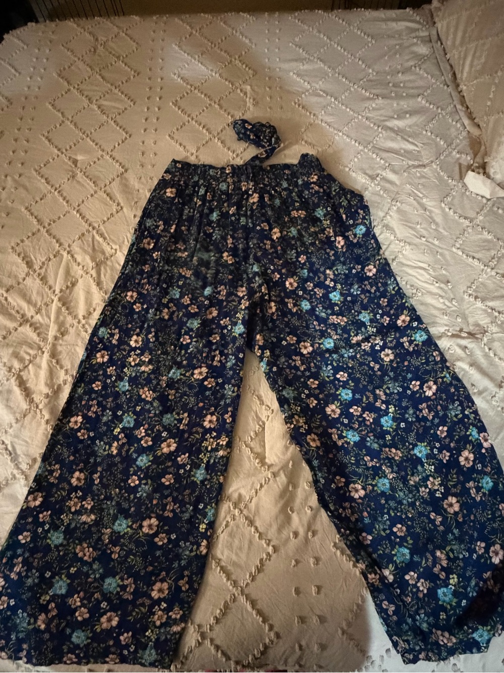 Xhilaration Navy Floral Wide-Leg Jumpsuit